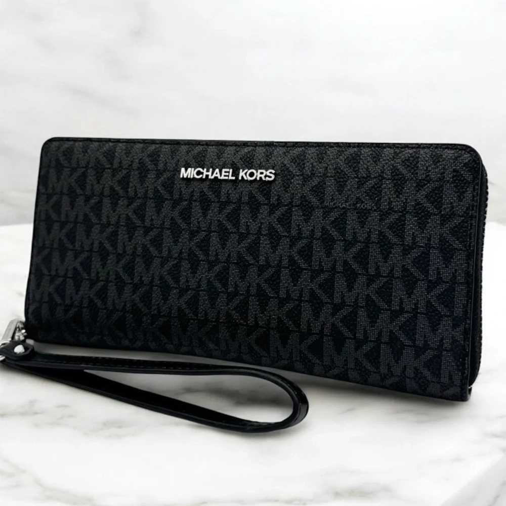 Michael Kors Large Continental Wallet Wristlet Black Signature